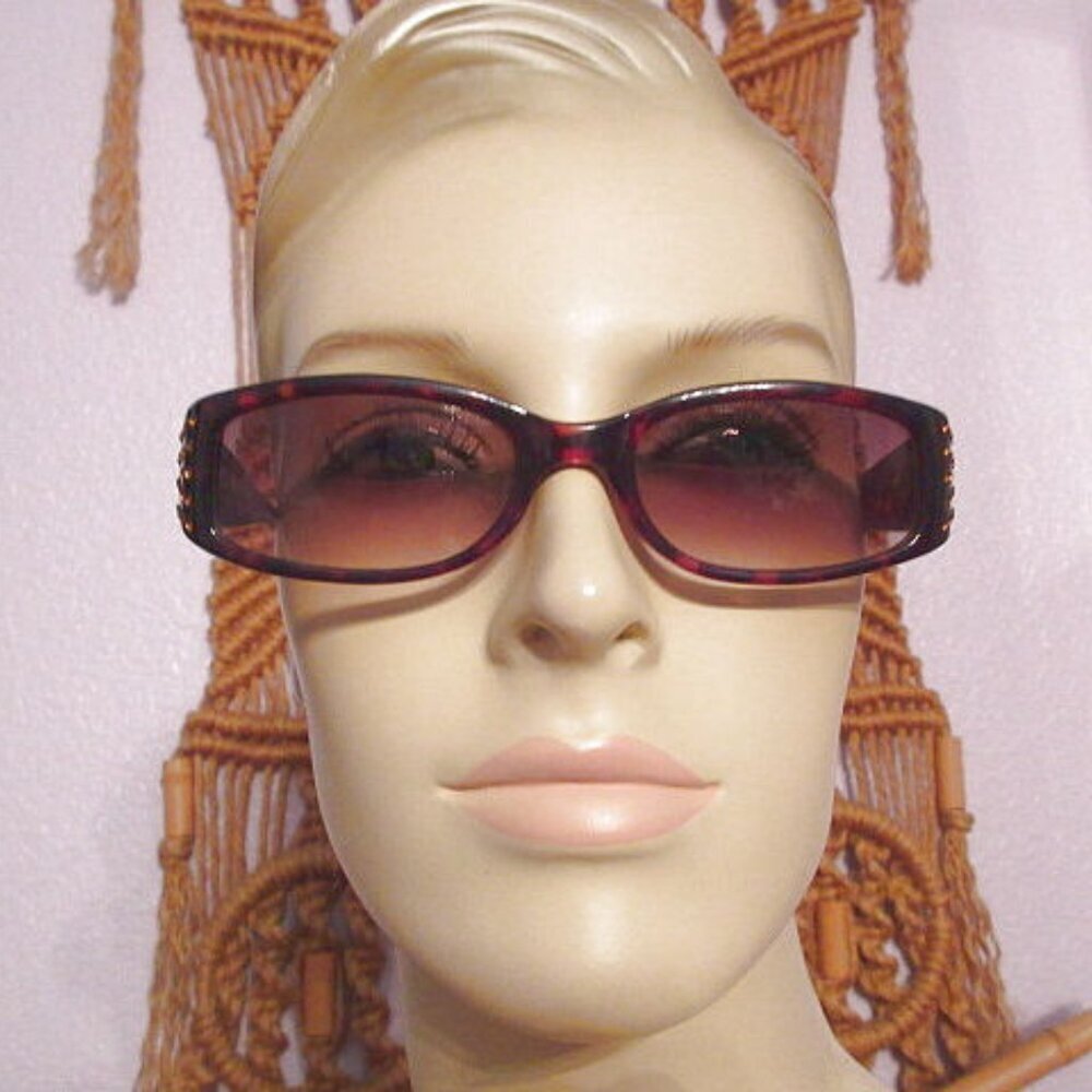 Vtg Fossil Y2K Tortoiseshell Sunglasses Rhinestones PS3812 Cat 2 "Paisley" Retro